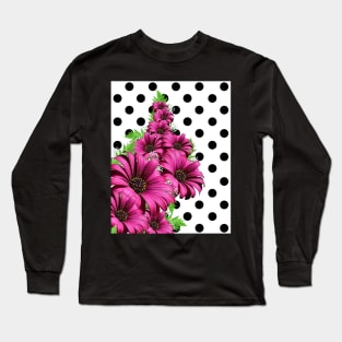 Magenta Daisy Flowers Polka Dot Long Sleeve T-Shirt